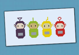 Knitting yarn or crochet thread used with original craft pattern may be a discontinued yarn or thread. Teletubbies Digital Cross Stitch Pattern
