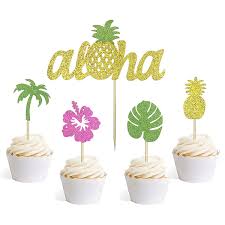 Frost the remaining cupcakes with white frosting; Backdrops Props Paper Party Supplies Beach Party Birthday Party Set Of Tropical Cupcake Toppers Cupcake Toppers Cupcake Decorations Tropical Party Kids Party