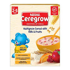 nestle ceregrow fortified multigrain cereal with milk and fruits 300g bag in box pack