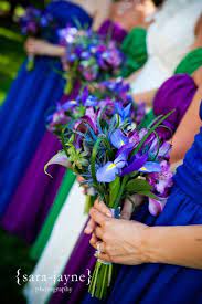 Wedding unique blue and purple flower bouquets. Wedding Cheesecake A Very Scrumptious Wedding Blog Wedding Flowers Summer Wedding Colors Peacock Wedding Theme