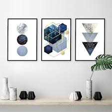 Set Of 3 Downloadable Geometric Abstract Prints Printable Wall Art Set Triptych In Navy Dark Blue Gold Wall Decor Digital Art Trending Now Gold Wall Decor Printable Wall Art Wall Art Decor