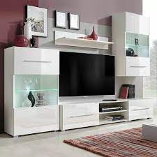 Grosse auswahl, versandkostenfrei ab chf 40.00 für deine wohnwand. Funfteilige Wohnwand Tv Schrank Mit Led Beleuchtung Weiss