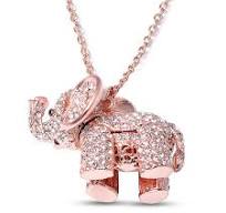 White and Black Austrian Crystal Elephant Pendant Necklace in Rosetone 24  Inches