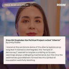 This week, we're revisiting @emilyjaneriddle's "Cree Girl Explodes the  Political Project called 'Alberta'", first published in Room 43.4 Twine 💫  https://t.co/5bDiRGapzs