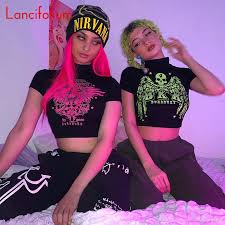 Hot promotions in aesthetic baddie on aliexpress: Graphic Turtleneck Crop Top Women Summer Harajuku Sexy Aesthetic Gothic Tees Shirt Ladies Kpop Baddie Grunge Black Egirl T Shirt T Shirts Aliexpress