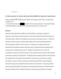 Other information msds prepared by: Pdf A Critical Evaluation Of Material Safety Data Sheets Msds For Engineered Nanomaterials