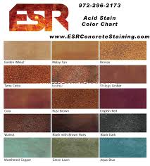 You can also use acid in weaker concentrations to remove white mineral deposits (efflorescence) and heavy grime. Acid Stain Color Chart Esr Decorative Concrete Experts