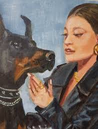 Girl With A Doberman Dog. Original Oil P, Painting by Irina Oleynik
