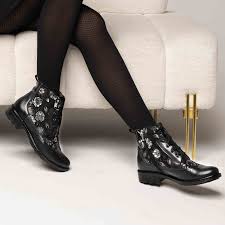 Milliner - Black Emboss - Women's leather round toe rubber sole ankle boot  in black - UK 2 / EU 35 / US 4