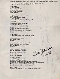 Charles Bukowski Manuscript Goodbye Goodbye Clipped Winged Bluebird Charles Bukowski Bukowski Charles Bukowski Poems