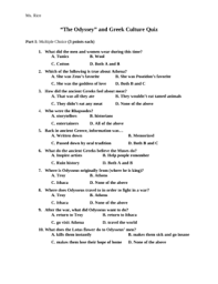 The Odyssey Books 1 And 9 Quiz By Jennifer Moore Tpt