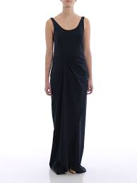 Il modello, dal fit asciutto, presenta una giacca con rever a specchio, maniche lunghe con. Emporio Armani Abito Lungo In Cady Blu Con Spacco Abiti Da Sera Wna20twm015920