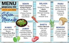 Resepi capati tepung gandum resepi cendawan masak sos tiram resepi biskut susu tepung resepi biskut tart nenas paling sedap resepi biskut oat nestum resepi bubur lambuk johor resepi biskut nestum crunchy resepi bubur bayi 7 bulan resepi bubur nasi ayam resepi cheese tart gebu. Daftar Menu Mingguan 22 28 Juni 2020 Selera Manado