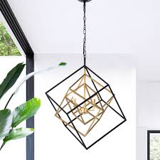 Shop Triplix 3 Light Geometric Gold Matte Black Chandelier Overstock 25446853
