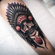 The designs can vary from full headdress adorning the skull, partial headdress or even animals on top of the skulls. 80 Indian Skull Tattoo Designs For Men Cool Ink Ideas