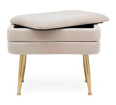 Panca contenitore piedi letto : Panca Contenitore Singola Velluto Beige Piedi Oro Gelsomini