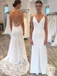 Sheath Column Satin Lace Spaghetti Straps Sleeveless Sweep Brush Train Wedding Dresses Plus Wedding Dresses Sheath Wedding Dress Lace Wedding Dress Train
