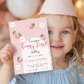 Daisy Strawberry Berry First Birthday Party Invitation
