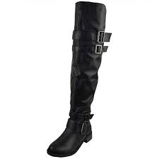 Womens Knee High Boots Multiple Buckle Accent Motorcycle Riding Shoes 1 455 Php Liked On Pol Black Knee Boots Womens Knee High Boots Over The Knee Boots