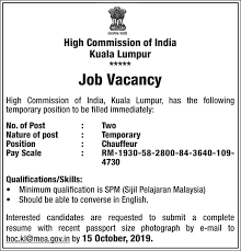 We also encourage indian nationals to register themselves online (tab below) to help the embassy serve them better. Job Vacancy In Malaysia 2019