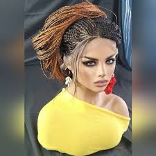 Handmade Auburn Ombre Braided Lace Wig -Box Braids & Cornrows