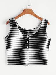 Black And White Striped Crop Tank Top Romwe Romwe Striped Crop Tank Top With Button Adorewe Com Fashion Black Tank Top Women Tops