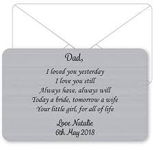 In addition to finding the perfect invite or reception place card, she's also well versed in sourcing unique gifts for her father. Personalised Sentimental Keepsake Father Of The Bride Metal Wallet Card Wedding Morning Day Gift Present For Dad Daddy Buy Online In Nicaragua At Desertcart Ni Productid 67072465