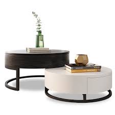 Modern Round Coffee Table With Storage Lift Top Wood Coffee Table With Rotatable Drawers In White Natural White Black Marble White In 2020 Round Coffee Table Modern Coffee Table Wood Coffee Table