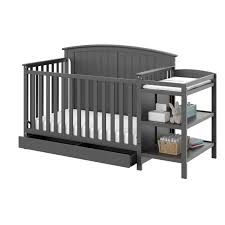 Baby Crib Changing Table Set Gray Infant Nursery Furniture Wood Toddler Bed Boys Crib With Changing Table Convertible Crib