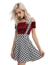 Black White Checkered Suspender Skirt Checkered Outfit Checkered Skirt Fashion