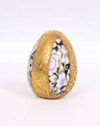 Vintage Limoges France 24k Gold Egg Peint Main Hand Painted Fine Gold Embossed Scroll Work Hand Painted Egg Art Porcelain Painting