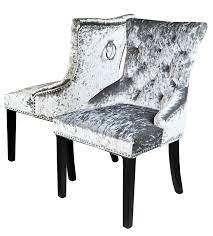 Pair Of Grey Crushed Velvet Dining Chair Back Ring Knocker Chrome Stud Dining Fu Velvet Dining Chairs Dining Chairs Chair