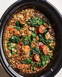 Sausage And Lentil Soup Recipe In 2020 Slow Cooker Lentils Lentil Recipes Sausage Stew