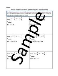 Solving Quadratic Equations By Factoring A 1 Circuit Training Solving Quadratic Equations Quadratics Quadratic Equation