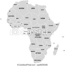 On the map of africa countries and capitals, the continent covers 6 percent of the total surface of the planet and about 20.4 percent of the total land area. Simple Flat Grey Map Of Africa Continent With National Borders And Country Name Labels On White Background Vector Canstock