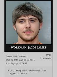 Workman, Jacob James 08/30/2025 DUI