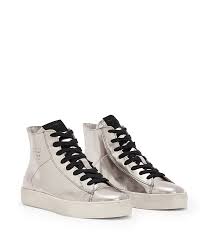 Tana Metallic High Top Leather Trainers In Silver