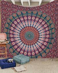 Indisch Wandteppich Mandala Blau Orange Elefant Boho Wandtuch Hippie Mehrfarbige Wandbehang Decke Tuch Gross Indien Baumwolle Wandteppich Wandbehang Tapisserie