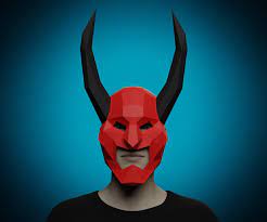 Papercraft Mask Oni Demon Printable Pattern Template 3d Etsy Oni Demon Papercraft Templates Paper Crafts