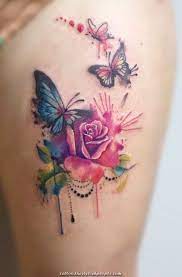 Unique And Creative I Wish To Have This Watercolour Tattoo On My Thigh With A Clock Tattoos For Daughters Watercolor Butterfly Tattoo Rose And Butterfly Tattoo