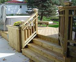 Most building codes require deck railings for decks that are more than 24 inches off the ground. Wood Deck Railing Designs Pt Syp Spa Deck Des Moines Wood Deck Railing Railings Outdoor Wood Deck