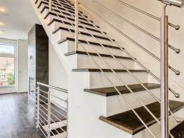 The unfinished steel railing and the raw concrete stair emphasize the space's industrial feel. For A Sleek Modern Aesthetic Our Stainless Steel Round Bar Railing Can T Be Topped Steel Grill Design Stairs Grill Design