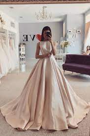 Bateau Satin Simple Champagne Wedding Dresses With Train Champagne Wedding Gown Satin Champagne Wedding Dress Wedding Dresses