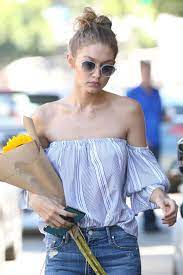 4 Hairstyles Made For An Off The Shoulder Top Gigi Hadid Alessandra Ambrosio And More Fashion Women Gigi Hadid Style