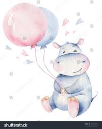 Hand Drawn Cute Isolated Tropical Summer Watercolor Hippo Animals Hippopotamus Baby And Cartoon Drawings Of Animals Cartoon Drawings Disney Character Drawing
