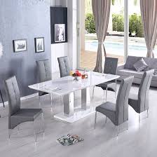 Monton Extendable Dining Table In White With 6 Vesta Grey Chairs Furniture In Fashion Extendable Dining Table Dining Table Chairs Grey Dining Chairs Modern