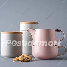 Керамическая банка для сыпучих продуктов с деревянной крышкой 900 мл  голубой серия Оттенки Maxwell & Williams MW520-AV0094 с доставкой