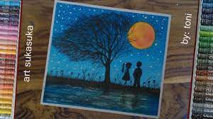 Bahkan, melihat pemandangan yang indah dapat menghilangkan stres seseorang. Gambar Siluet Dimalam Hari Cara Mengambar Pemandangan Menggunakan Crayon Painting Cinta Seni Karya Seni