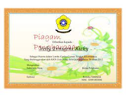 (bagan sari, 22 juni 2014panitia penyelenggara, ketua, sekretaris, k a d i r sri ramadani) (mengetahui :kepala dusun bagan sari m i s d i) (diberikan kepada. Contoh Piagam