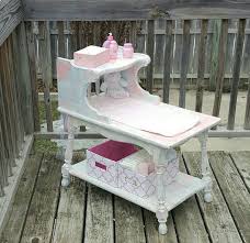 Side Table Made Into Distressed Light Pink Blue And White Child S Play Changing Table For D Baby Doll Changing Table Baby Doll Furniture Doll Changing Table